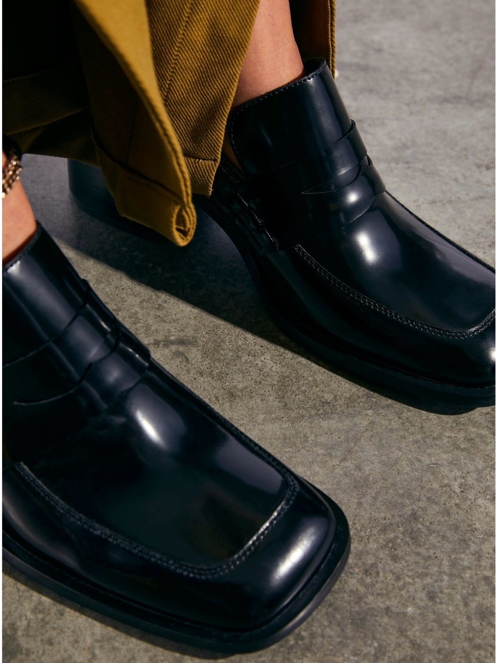 Jeffrey Campbell Black Leather Square-Toe Penny Mules - Picture 2 of 7